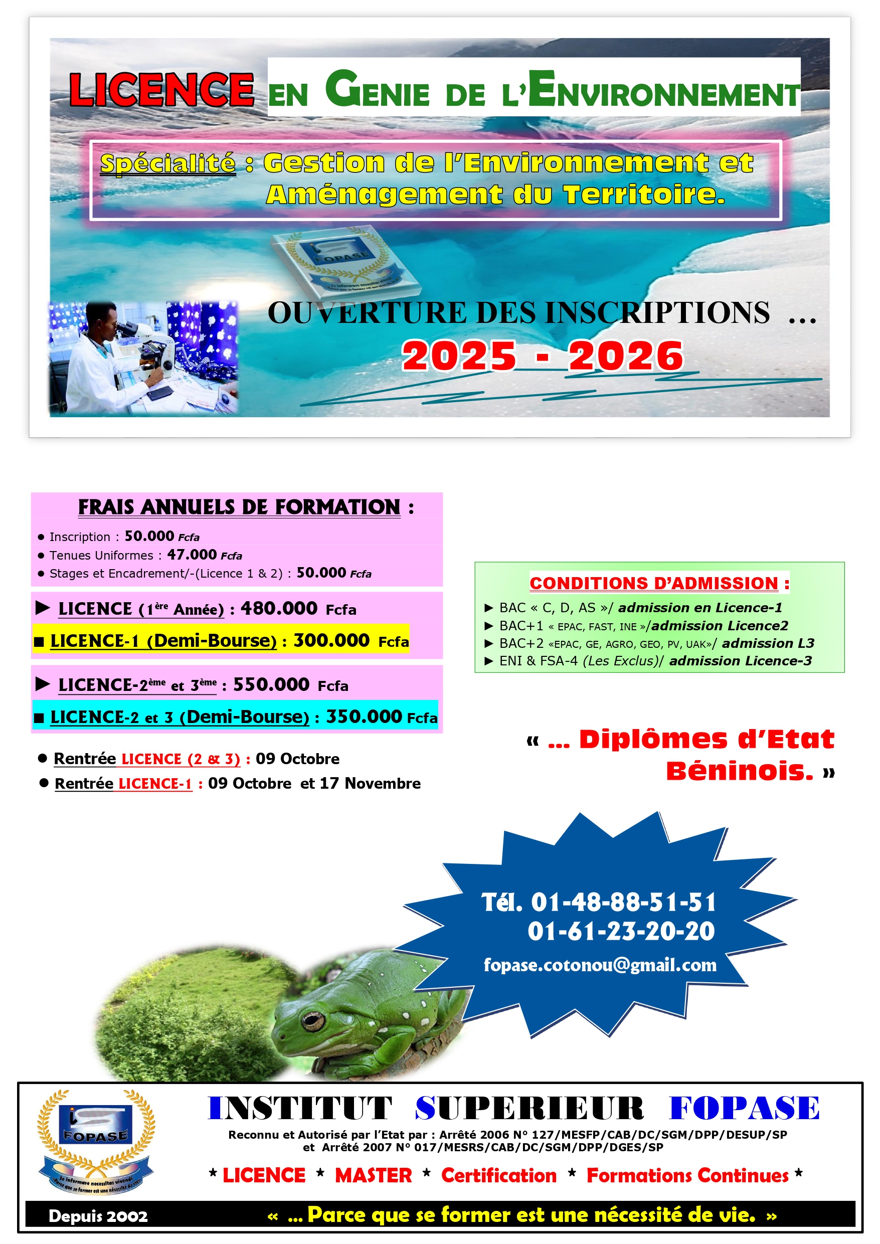 LICENCE - Génie de l'ENVIRONNEMENT (2025-2026)